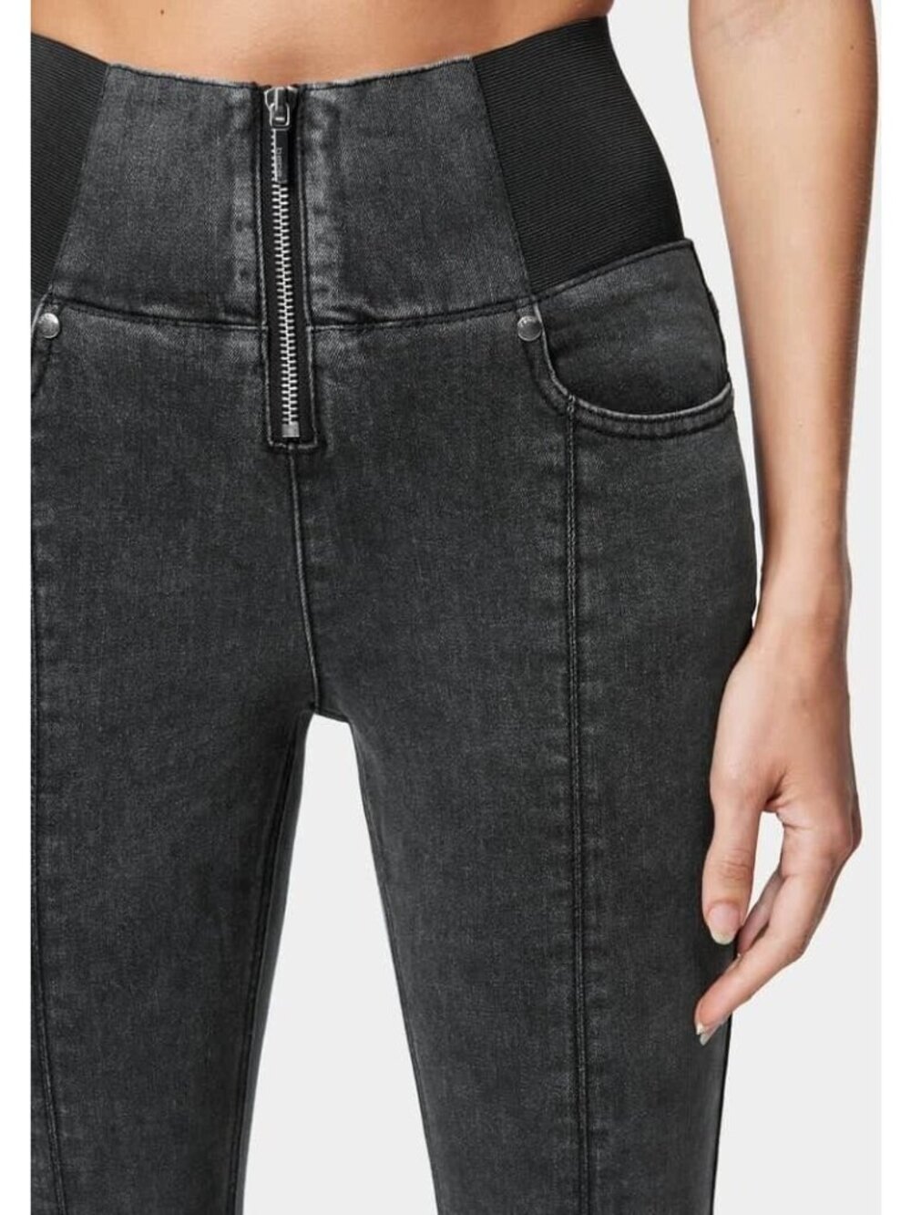 NWT bebe Women Zip Elastic Skinny Jean High-Waist Denim Size 31 Medium MSRP $119 - Picture 4 of 14